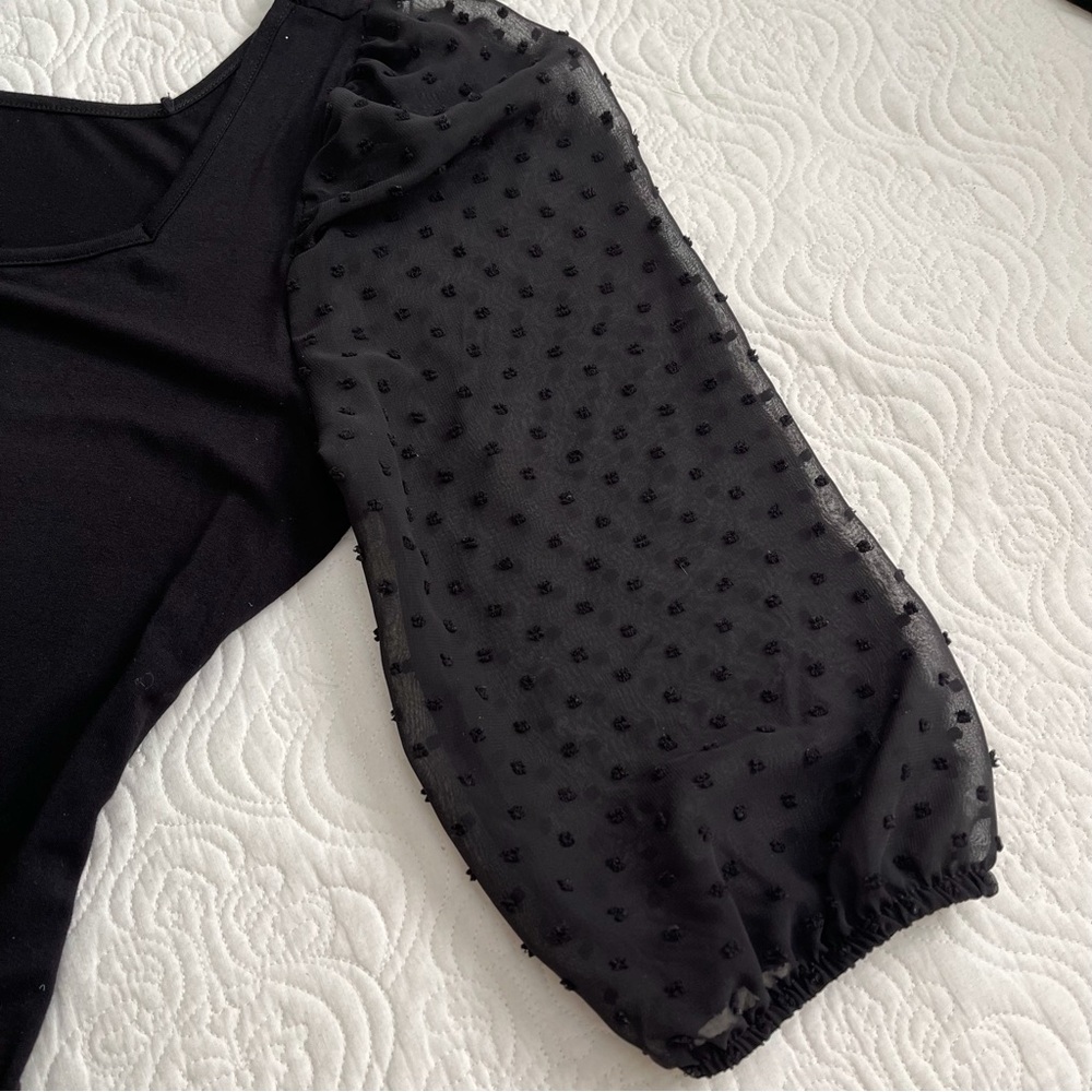 Kim & Cami Top Sweetheart Neckline Sheer 3/4 Length Puff Sleeves Size Large - Picture 7 of 15
